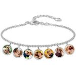 Personalized Photo Bracelet For Women Custom Picture Bracelet Engraved Heart Bracelet Fashion Jewelry Gifts for Girls Sisters BFF Friends Family （7 Photos)