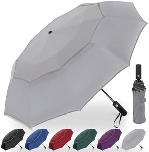 Satol 62 Inch Large Portable Golf Umbrella with Reflective Stripe, Windproof 10 Ribs Vented Double Canopy Oversize Compact Rain Umbrellas for Travel, Waterproof UV Protection Umbrella Auto Open/Close