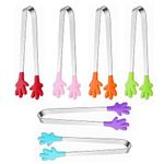 6pcs Sugar Ice Tongs,6 Colors Multifunctional Mini Food Clip with Skid-Proof Hand Shape Silicone Stainless Steel Food Tongs,Small Tongs ice Cube Tongs for Food Kitchen Tongues Food Folder Ice Clip