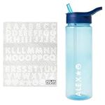 Polar Gear Personalised A-Z Sticker Water Bottle with Straw 600ml – Official Merchandise Kids Reusable Non Spill BPA Free Tritan – Personalise - Ideal For School Nursery Sports Picnic - Navy