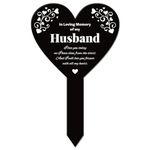 GLOBLELAND Heart Husband Garden Stake Memorial Remembrance Plaque Stake for Cemetery Acrylic Grave Stake Waterproof Sympathy Garden Stake for Yard Grave Cemetery (Husband)