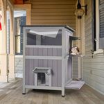 Aivituvin Outdoor Feral Cat House Aivituvin Cat House Outdoor Catio Cat Enclosures 2-Story Cat Cottage Kitten Shelter with Window Waterproof Roof