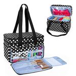 CURMIO Double Layer Knitting Bag, Yarn Storage Tote Bag with Compartments for Crochet Hooks, Knitting Needles (Up to 14 Inches), Knitting Project and Accessories, Bag Only, Dots