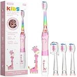 Seago SG977 Kids Electric Toothbrushes Age 3+ Years Toddler Childrens Battery Toothbrush with Timer Colorful Flashing Light 4 Dupont Brush Heads for Childs Boys Girls Waterproof Deep Clean (Pink)