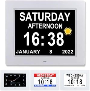 Digital Calendar Alarm Clock for Seniors with Dementia - 8" Extra Large Display with 4 Color Modes | 12 Alarms, Remote Control, Wall/Desk Mount, High Contrast AM/PM, Date Display for Visually Impaired