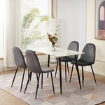 Homcasa Marble Dining Table and Chairs Set 4, Modern Slate Rectangular 120cm Kitchen Table and Velvet Upholstered Chairs 4 for Home Office (White Table with Grey Chairs)