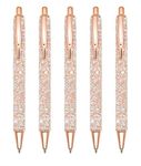 Gullor 5PCS Ballpoint Pens, Glitter Click Ball Pens, Black Ink Medium Point 1mm, for Office Supplies Gift Wedding Birthday, Gold