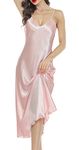 Lovasy Sexy Nightgowns Women's Satin Nightgown Summer Adjustable Straps Nightgown Women Long Sleep Combination Indoor Lightweight and Soft, pink, L