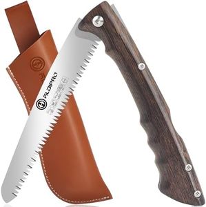 Folding Pruning Saw 7 Inch with Leather Sheath and Wenge Wooden Handle, SK5 Steel Blade, Foldable Hand Saw for Camping, Survival, Wood Cutting, Bushcraft and Tree Trimming