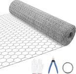 HONSREO Chicken Wire Fencing 16.9 Inch x 32.8 Ft, Poultry Wire Netting 0.6 Inch Hexagonal Galvanized Floral Fence Mesh for Pet Rabbit Coop