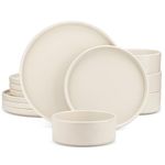 vancasso Venus Matte Dinnerware Set, 12-Piece Cream Dinner Sets, Stoneware Crockery Set with 4-Piece 10.5in Dinner Plate, 8in Dessert Plate, 720ml Bowl, Modern Style