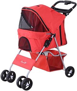 PawHut Carrito para Perros Plegable Cochecito para Mascotas Carrito para Perros Pequeños con Toldo Ajustable Cesta de Almacenaje 2 Ruedas Universales y Marco de Acero 75x46x94 cm Rojo