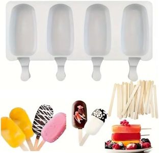LEGACYCART Silicone 4 Cavity Popsicle Mould, Cakesicle Mould, Homemade Popsicle/Frozen Ice Cream/Kulfi Candy for Children & Adults - Multicolor Jelly Mold, (25 x 14 x 2.5CM) 1pkt 50 Stick (Big)