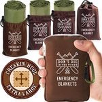 Don't Die In The Woods - Freakin’ Huge Emergency Blankets [4-Pack] Extra-Large Thermal Mylar Space Blankets with Ripstop Nylon Stuff Sacks + Carabiner Zipper Pack [Army Green]