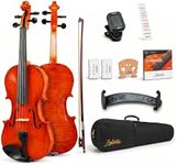 SYLVATA 4/4 Full Size Violin Starter Kit, Acoustic Fiddle for Beginners & Students, Tiger-Striped Violin 4/4 Full Size with Ebony Fittings, Includes Alice Bow, 2 Bridges, Tuner, and Case