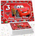 CARS RECTANGLE BIRTHDAY PERSONALISED ICING EDIBLE COSTCO CAKE TOPPER DECORATION R1-203 - COSTCO CAKE TOPPER