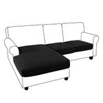 Elehealthy Sectional Couch Cover 3 Pieces Separate Cushion Couch Chaise Cover for L Shape Sectional Sofa Elastic Furniture Protector for Both Left/Right Sectional Couch (2 Seater + 1 Chaise, Black)