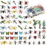 Fake Bugs Toy Assorted Play Bugs Insect Toys Figures Mini Realistic Insect Toys Random Plastic Insects Bug Toys with Storage Box for Children Insect Themed Halloween Party (Cool Style,75 Pieces)