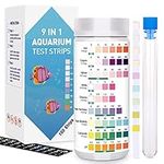 9 IN 1 Aquarium Test Strips,100PCS Aquarium Water Test Kit for Freshwater Saltwater Aquarium Test Kit to Detect Total Hardness,PH, Nitrite,Nitrate, Chlorine,Total Alkalinity,Carbonate, Iron, Copper