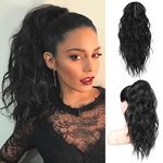 FLUFYMOOZ Ponytail Extension, 18 Inch Claw Clip Ponytail Extension, Wavy Curly Claw Clip in Ponytail Hair Extensions, Natural Fake Ponytail Synthetic Hairpiece for Women (Natural Black)