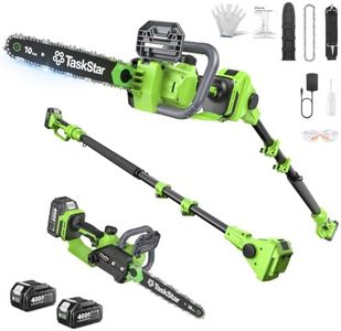 TaskStar 10-Inch 2-in-1 Cordless Pole Saw for Tree Trimming, Electric Mini Chainsaw & Extension Pole, 1000W Brushless Motor, 21V 2×4.0Ah Batteries, 15FT Max Reach Tree Trimmer for Thick Branch Cutting