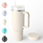 Bailkind 40oz 1180ml Tumbler with Straw and Lid X2, Spill-Proof Double Wall Stainless Steel Vacuum Insulated Cup Travel Flask Mug with Handle for Water, Iced/Hot Tea or Coffee (White)