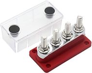 SaZaK 600A Power Distribution Block Bus Bar 4 x 3/8 Posts 48V DC Busbar Box Red