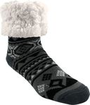 Pudus Geometric Black Cozy Winter Slipper Socks for Women & Men with Non-Slip Grippers & Faux Fur Sherpa Fleece - Fuzzy Socks