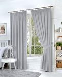 Hachette Thermal Blackout Curtains Pencil Pleat Tape Top Including Pair of Tiebacks (Silver Grey, 66" X 72")