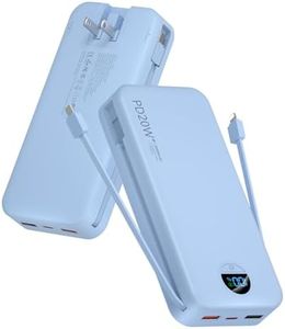citicr Portable Charger 20000mAh PD20W w/Built-in Cables & Wall Plug Blue