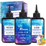 JDiction UV Resin Bundle - 300g Total - Regular, High Viscosity and Low Viscosity - Crystal Clear UV Resin for Jewelry Making, Doming, Coating, Detail Molds and Casting Resin Crafts