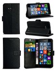 HTC Desire 530 - Black Carbon Fibre Style Leather Wallet Flip Skin Case Cover