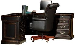 Hekman Furniture Louis Philippe L-Shaped Executive Desk – Solid Wood Office Desk with Drawers, Keyboard Tray, File Storage & Wire Management Classic L Shape Computer Desk for Home & Office