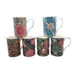 William Morris Flowery Design Mugs Set of 6 by Chinacave - Premium Fine Bone China Cups & Mugs - Professional Quality for Kitchens, Restaurants, Cafes