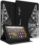 Wazzasoft for Amazon Kindle Fire HD 8/8 Plus Tablet Case 10th/12th Generation for Women Girls Kids Boys Men Folio Cover Cute Fashion Design Black Unique Cool Teens Cases for Kindle Fire Case 8 Inch