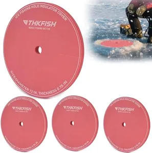 THKFISH 4-Packs Ice Fishing Hole Covers,12 Inch Ice Fishing Hole Insulator Covers, 0.75 Inch Thickness Ice Fishing Safety Hole Cover Lids for Winter Fishing Accessories(RED)