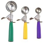 Ice Cream Scoops Set, Ice Cream Scoop with Trigger, Multiple Size Large/Medium/Small Cookie Dough Scoop for Baking, Cookie Scoops for Baking Set of 3