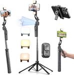 Auto Face Tracking Selfie Stick Tripod for iPhone with Light 360 Rotation That Follows Your Movement 63" Phone Camera Tripod Stand with Remote for Content Creator Vlog Live Stream Video Recording