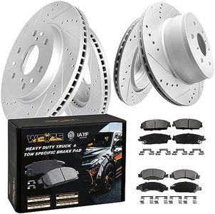 WEIZE Front and Rear Truck & Tow Brake Kit, Carbon Fiber Ceramic Brake Pads + Drilled Slotted Rotors, Fit for Chevy Silverado 1500 Suburban Tahoe GMC Sierra Yukon XL Cadillac Escalade 2007-2014