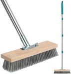 Stainless Steel Deck Scrub Brush with Long Handle, Outdoor Broom for Concrete, Deck, Patio Floor Cleaning, 53" Long Handled Heavy Duty Floor Scrubber for Outdoor Moss Removal