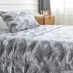 Twin Size Bed Sheets Set 3PC - Soft Cooling 1800 Thread Count Microfiber Grey Marble Printed Sheet, 8-17 Inch Deep Pocket Breathable,Wrinkle, Machine Washable Patterned Single Bedding