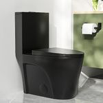 Elongated One-Piece Toilet Black, DeerValley Matte Black Toilet, 1.1/1.6 GPF Dual Flush Toilet with Soft Closing Seat Include, 12'' Rough-in Toilet Bowl, 17"Comfort Height Seat DV-1F0027