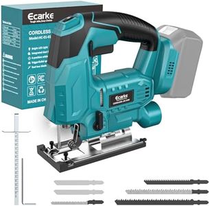 Ecarke Cordless Jig Saw Compatible With Makita 18V Battery, Brushless, 7 Speeds Dial Control, 4 Orbital Sets, Dust-Blowing, ±45° Bevel Cuts, LED Light and 6PCS Blades For Cutting (Without Battery)