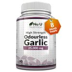 Garlic Capsules 25,000 mg - 240 Softgel Capsules - 8 Month Supply - High Strength Garlic Supplement - Extract from Allium Sativum - 1.5 mg of Allicin - Nu U Nutrition