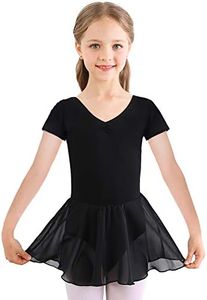 Bezioner Girls Ballet Dance Dress Black Ballet Outfit Leotard with Skirt for Girls Kids (Black,size 6-7Years)