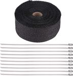 EA ARENA Exhaust Pipe Wrap, 32ft Black Exhaust Heat Wrap Roll, Exhaust Header Wrap Kit with 10 Stainless Steel Ties,for Motorcycle Car Exhaust pipes, Mainfold