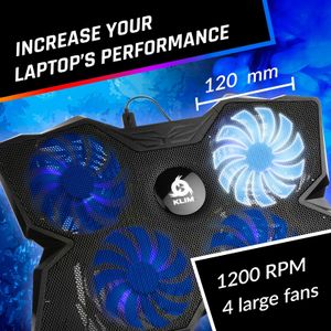 KLIM Wind Laptop Cooling Pad – Blue, High Airflow Cooling Fan