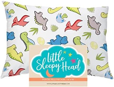 Little Sleepy Head Youth Pillow Case - 100% Made Cotton & Hypoallergenic Pillow Case - Snug Fit Envelope Pillowcase Enclosure - Youth Pillow 16x22 Size - (Dinosaurs White) Design Travel Pillow Cover