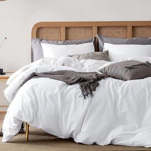ATsense Duvet Cover Oversized King, 100% Washed Cotton Linen Feel Super Soft Comfortable, 3-Piece White Duvet Cover Bedding Set, Long-Lasting and Easy Care, Simple Style Farmhouse Comforter Cover