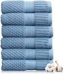 NY Loft 100% Cotton Hand Towel 6 Pack | Super Soft & Absorbent Quick-Dry Hand Towels 16" x 28" |Textured and Durable Cotton | Trinity Collection (6 Pack Hand Towel, Blue Shadow)